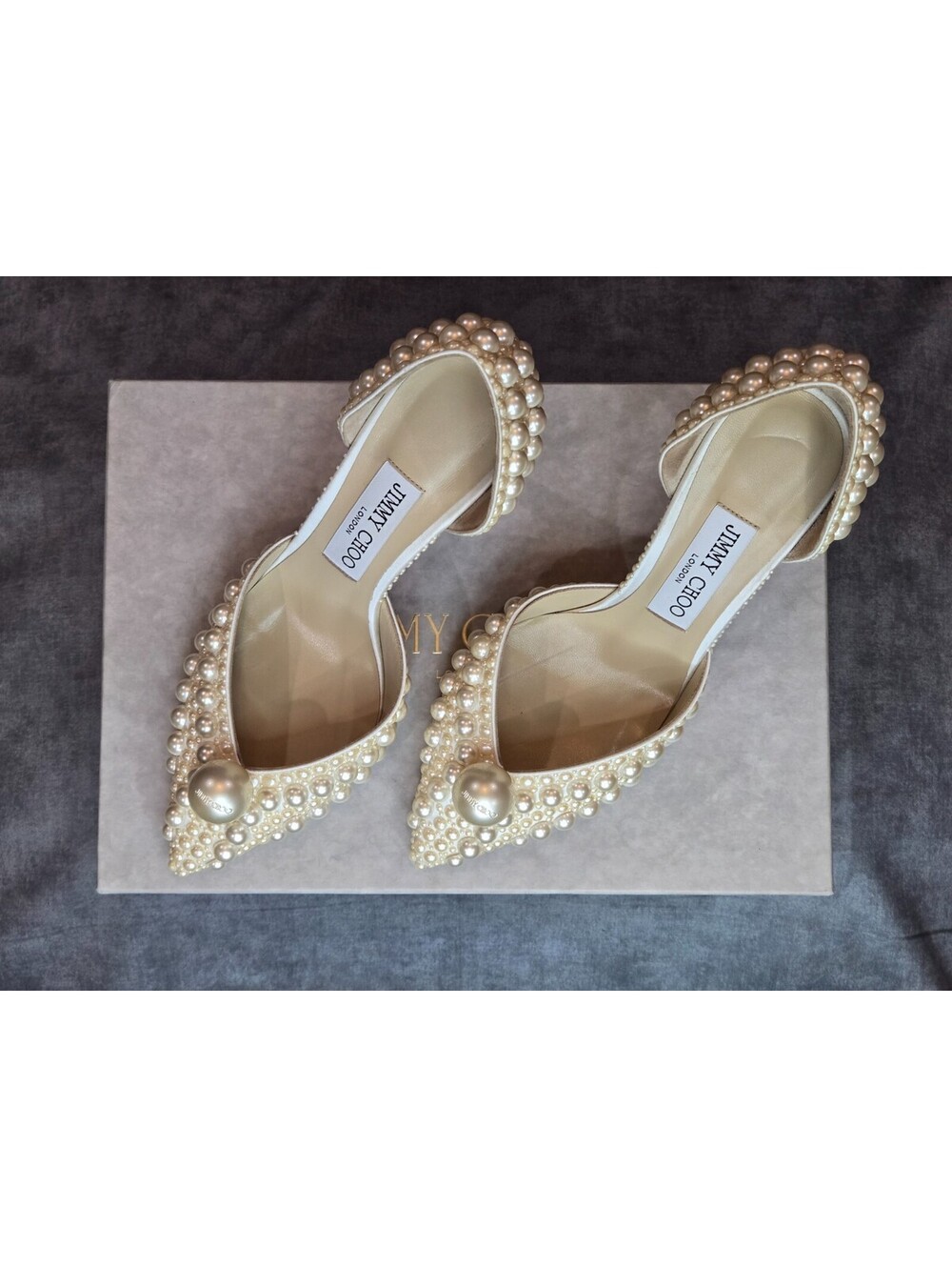 JIMMY CHOO Sabine 85 Satin All Over Pearls Heels Pumps Size 37.5, Original Box - Picture 2 of 11